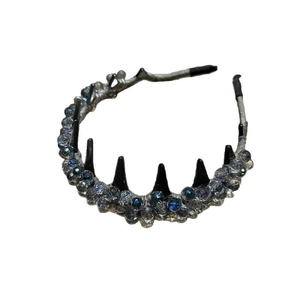 Serre-tête de luxe en cristal avec strass bleus et dents antidérapantes chic