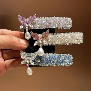 Eleganter Strass Schmetterling Haarklammer Legierung Kristall Haarnadel Mit Wassertropfen Künstliche Perlenimitat-Anhänger Damen Schmuck