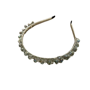 Luxurious handmade crystal rhinestone headband with beige satin finish for women