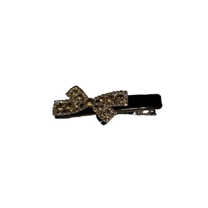 Elegant black velvet bow hair clip with sparkling rhinestones and crystal embellishments