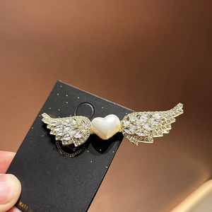 Pinza para el Pelo con Alas de ángel y Corazón Aleación de Oro Diamante de Imitación Elegante Perla Artificial de Joyería para Mujer