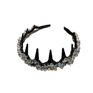 Elegante cerchietto in stile coreano con denti antiscivolo e perline di cristallo colorate