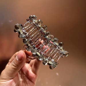 Elegant rhinestone hair claw clip with smoky grey crystals for women hair accessories