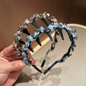Handmade Crystal Stone Weaving Headband Non-Slip Hair Hoop With Teeth Korean Style Elegant Beads Hair Accessories For Women