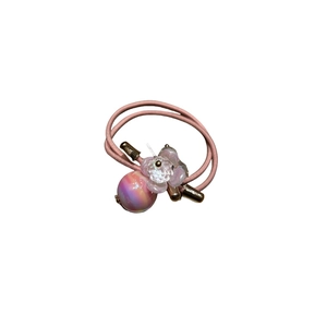 Pink elastic hair tie with gradient marble bead and transparent sequin flower accessory