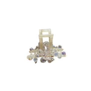 Elegant medium cream hair claw clip with shimmering crystals for stylish updos