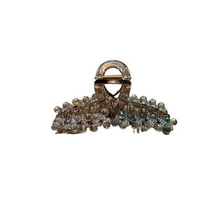 Pince à cheveux ambre élégante ornée de perles de cristal bleu clair et transparentes