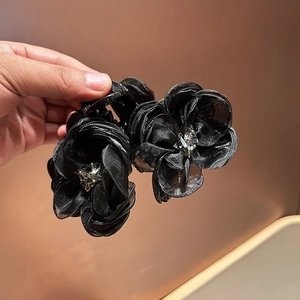 Pinze per capelli a fiore in rete nera romantica con strass per acconciature da donna