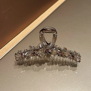 Pince à cheveux élégante en cristal champagne pour femmes en résine brune avec des strass
