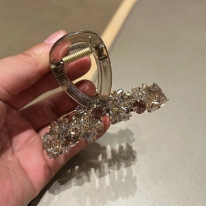 Pince à cheveux élégante avec cristaux champagne pour coiffure queue de cheval haute
