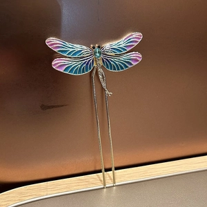 Spilla per capelli a libellula con ali in smalto blu e strass per acconciature eleganti
