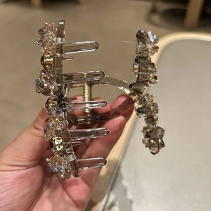 Grande pince à cheveux élégante ambre marron ornée de cristaux champagne chic