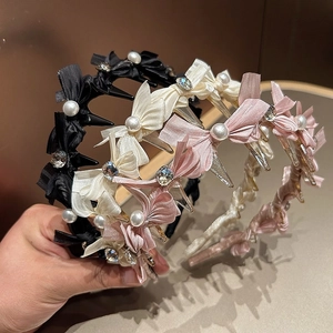 Eleganter Satin-Haarreif Mit Schleife Kunstperle Strass Handgefertigt Rutschfest Haarschmuck Für Damen Mädchen