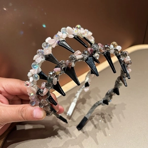 Double layer headband with handmade crystal beads and weaving for versatile hair styling
