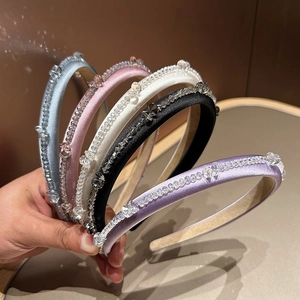 French Vintage Padded Crystal Headband Satin Rhinestone Hairband Elegant Sparkly Headpiece For Women Wedding Party Gift