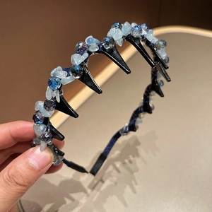 Handmade crystal beaded headband with colorful stones and inner comb for secure grip