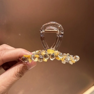 Pince à cheveux en résine faite main avec pierres jaunes et perles de cristal