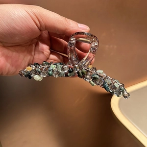 Élégante pince à cheveux de 13cm avec pierres de cristal vert-gris pour coiffure