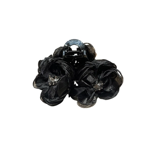 Elegante pinza per capelli a fiore in tessuto nero con cristallo per acconciature donna