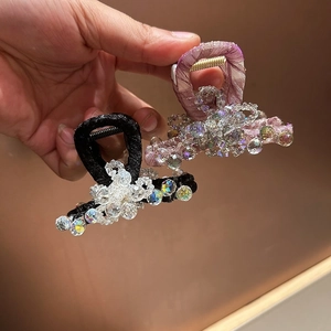 Pinces à cheveux élégantes style coréen avec fleurs en cristal et strass irisés brillants