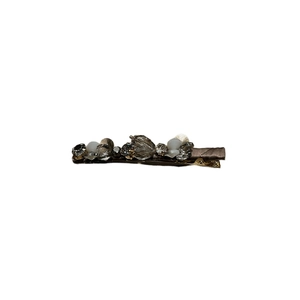 Elegant crystal beaded hair clip with brown satin fabric and rhinestone embellishments