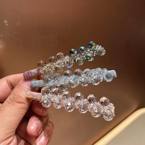 Korean Style Handmade Artificial Crystal Hair Clip Sparkling Faceted Beads Duckbill Side Clip Satin Wrapped Hairpin For Women