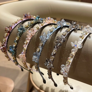Serre-tête en Cristal Artificiel à Fleurs Élégant Coréen Pour Femme Bandeau à Cheveux Fait à la Main de Luxe Accessoires Cheveux