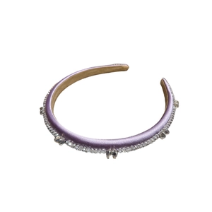 French vintage purple satin headband with sparkling crystal rhinestones for women