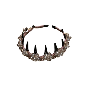 Elegant purple crystal headband with functional hair clips and floral beads design
