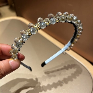 Luxuriöser französischer Vintage-Haarreif mit funkelnden gelben Kristallperlen und Strass