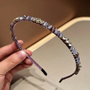 Elegant purple beaded headband with sparkling crystals and rhinestones for women