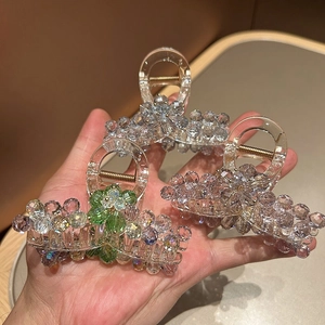 Elegant Rhinestone Hair Claw Clip For Women Crystal Flower Design Plastic Large Hair Clip Fairy Style Party Headwear