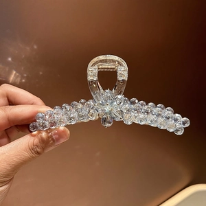 Elegant Light Blue Artificial Crystal Flower Hair Claw Clip Handmade Transparent Resin Shark Clip For Women Hair Accessory