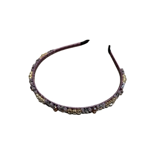 Elegant purple beaded headband with luxury rhinestones and satin finish for women