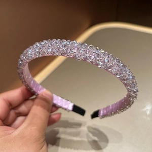 Detail of lavender crystal beaded headband with multi-faceted hand-woven sequins
