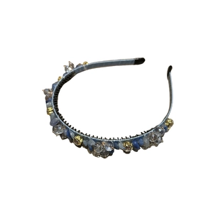Cerchietto blu con pietre di cristallo e denti antiscivolo per moda donna