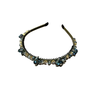 Serre-tête de luxe élégant en cristal avec strass bleus et blancs sur base antidérapante