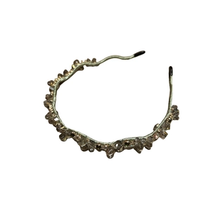 Elegant beaded crystal headband with handmade green thread wrap and sparkling gems