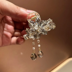 Mini Kristall Blume Haarkralle Mit Quaste Künstliche Perlenimitat Akzente Eleganter Feen Stil Kopfschmuck Accessoires Für Damen Alltag Party