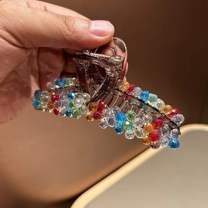 Elegant large resin hair claw clip with colorful crystal beads for women stylish hairstyle