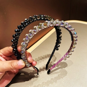 Exquisite Double Layer Artificial Crystal Headband For Women French Elegant Full Rhinestone Hair Accessories Handmade Beaded Headwear