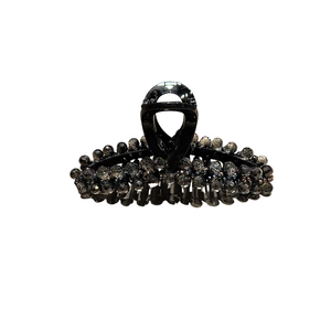 Elegant large black hair claw clip with sparkling grey crystal beads for women's hairstyles
