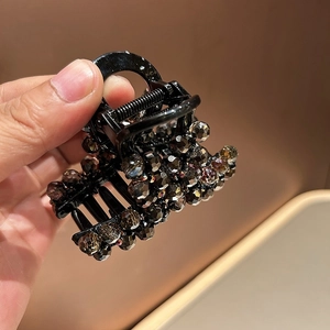 Elegant crystal shark hair claw clip with multi-faceted brown beads for women's hairstyling