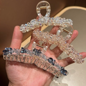 Pince à Cheveux de Luxe en Perles de Cristal pour Femmes Grande Pince en Acrylique Accessoires Cheveux Élégants pour Fête