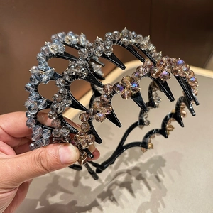 Serre Tête en Perles de Cristal Artificiel de Luxe Pour Femmes Vintage Fait Main Antidérapant Avec Dents Accessoires de Cheveux