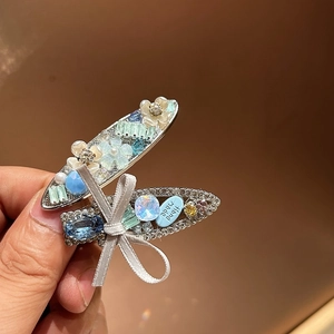 Sweet Alloy Rhinestone Bowknot Flower Hair Clip Blue White Floral Side Hairpins Women Fresh Style Headwear Accessories