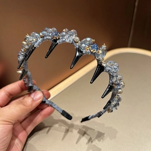 Elegant crystal beaded headband with grey velvet wrap and secure plastic inner hair comb