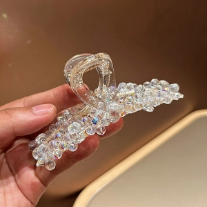Grande pince à cheveux élégante avec perles de cristal et perles brillantes pour femmes