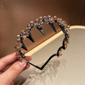 Serre-tête noir élégant avec cristaux champagne et dents pour accessoires de cheveux