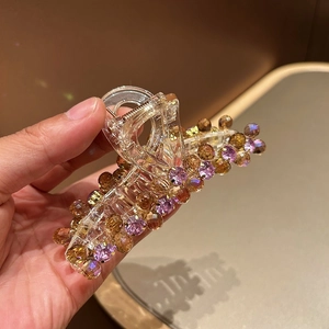 Pince à cheveux en cristal de style français avec perles ambrées et violettes
